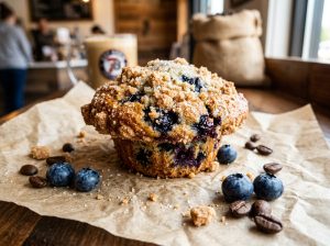 7 Brew Blueberry Muffin Top with fresh wild blueberries and streusel crumb