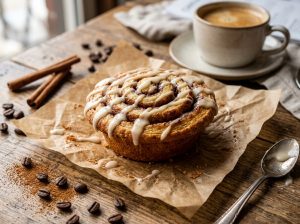 7 Brew Cinnamon Roll Muffin Top with cinnamon sugar swirls and cream cheese glaze